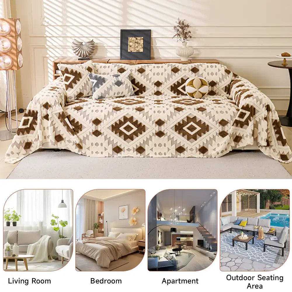 Plush Thickened Geometric Pattern Furniture Blanket Throw Couch Cover