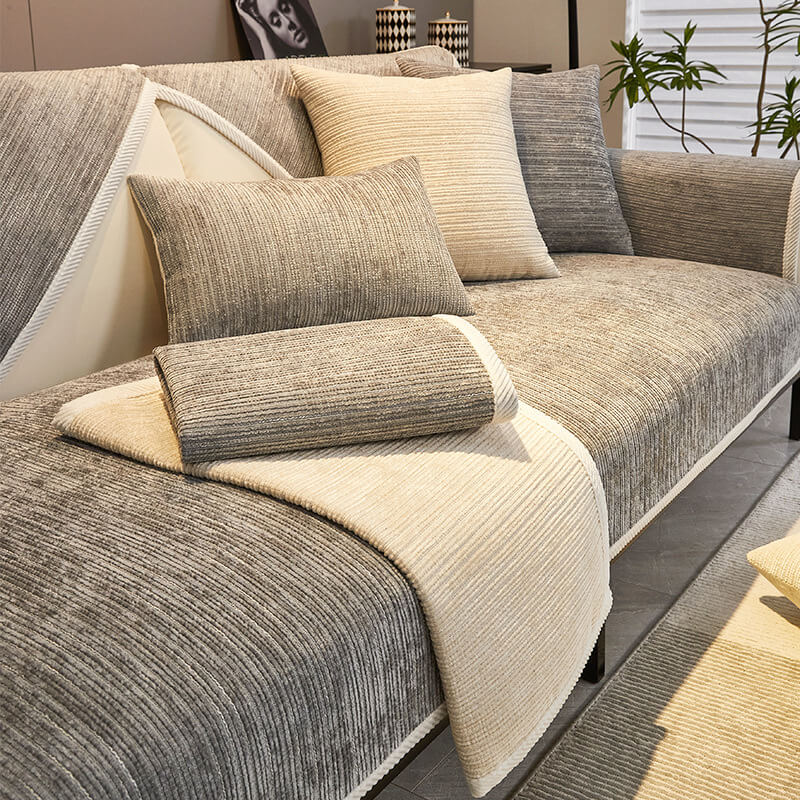 Waterproof Antimicrobial Simple Chenille Fabric Anti-scratch Sectional Couch Cover