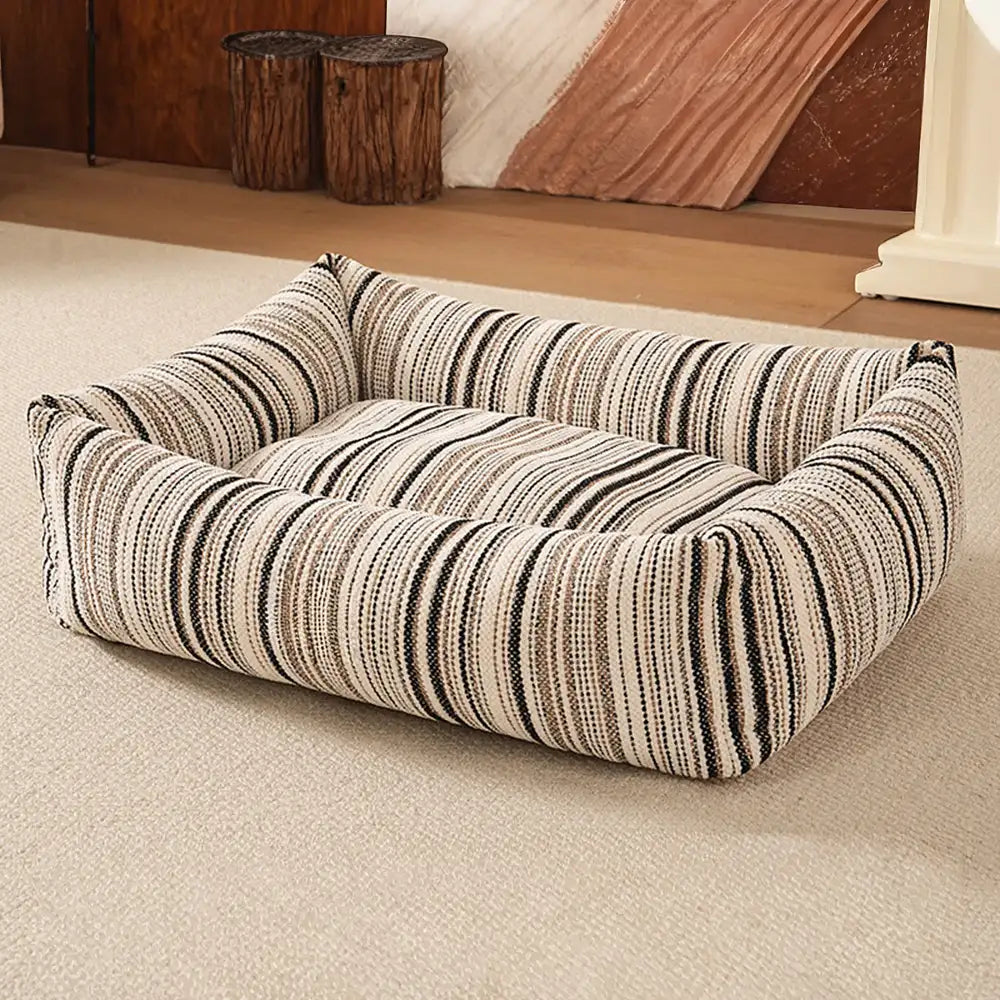 Striped Chenille Scratch-Resistant Breathable Neck Support Dog Square Bed