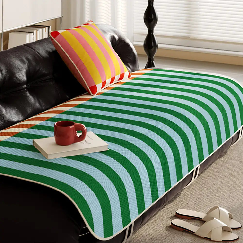 Stylish Striped Ice Silk Breathable Non-Slip Couch Cover