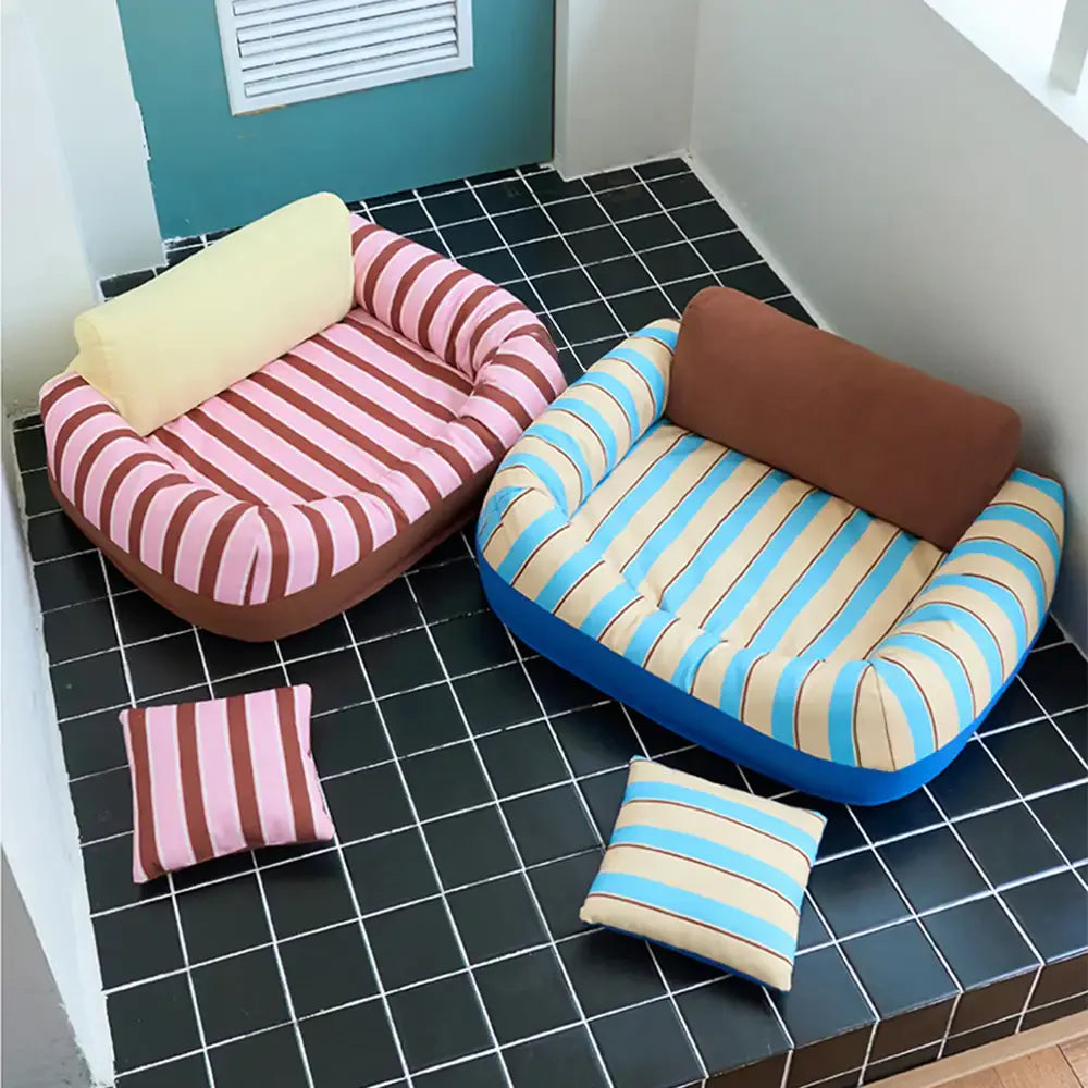 Trendy Striped Cozy Orthopedic Dog Sofa Bed - Snug Couch