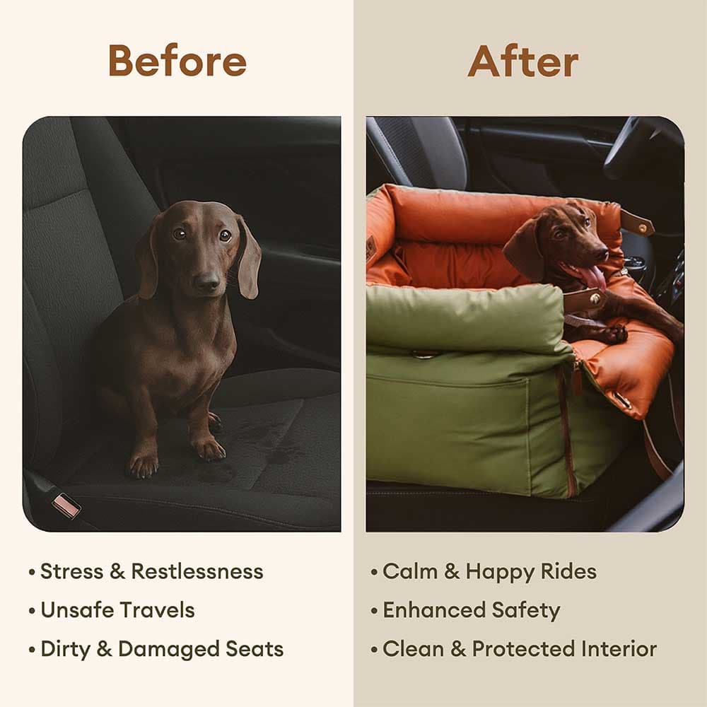 Deluxe Faux Leather Dog Car Seat Booster Bed - Urban Voyager