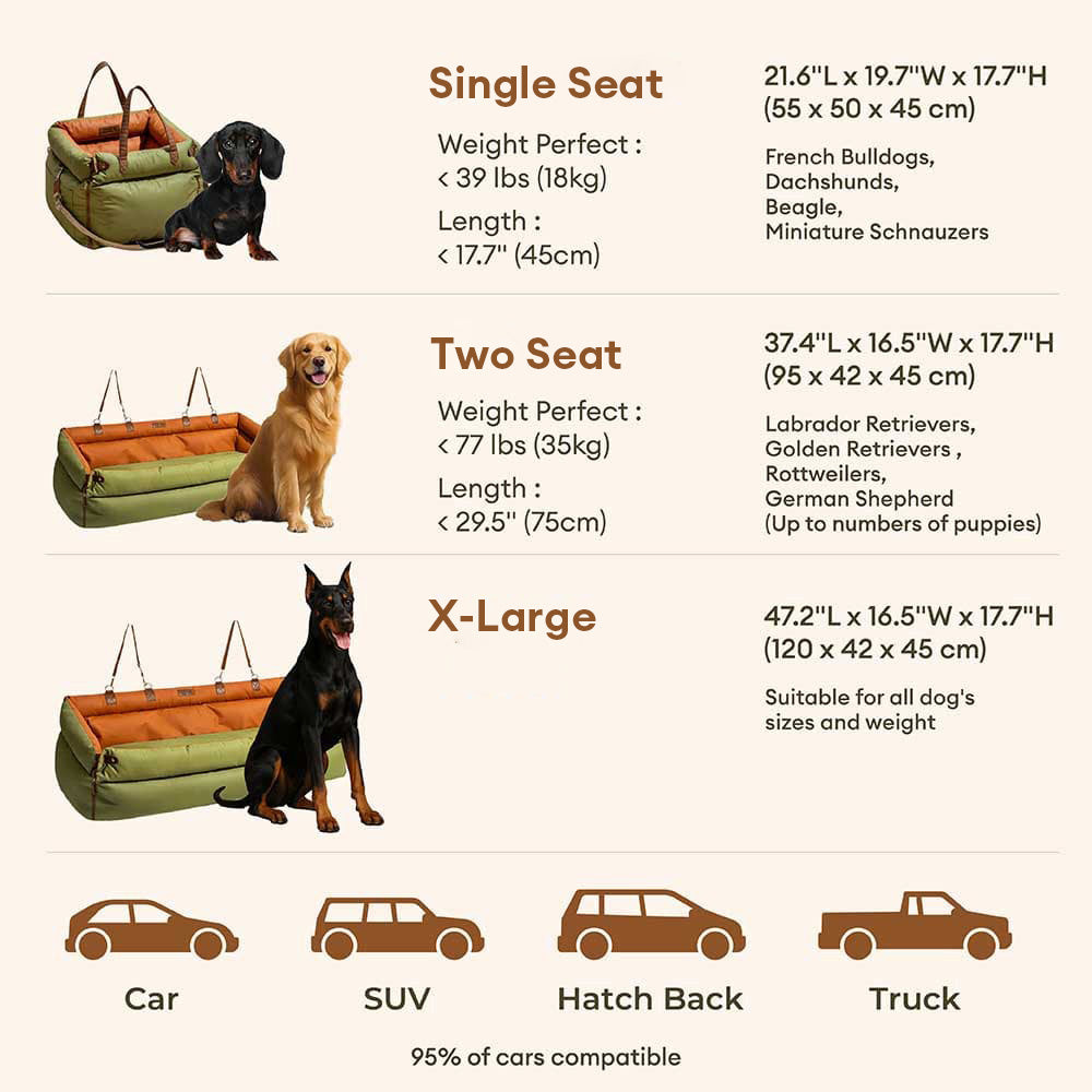 Deluxe Faux Leather Dog Car Seat Booster Bed - Urban Voyager