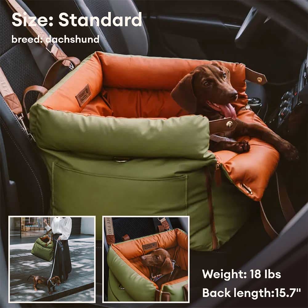 Deluxe Faux Leather Dog Car Seat Booster Bed - Urban Voyager