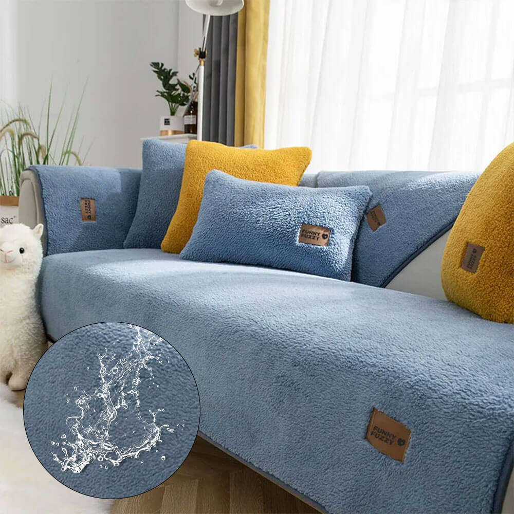 Waterproof Thick Fuzzy Faux Sherpa Fleece Non-Slip Couch Cover Protector