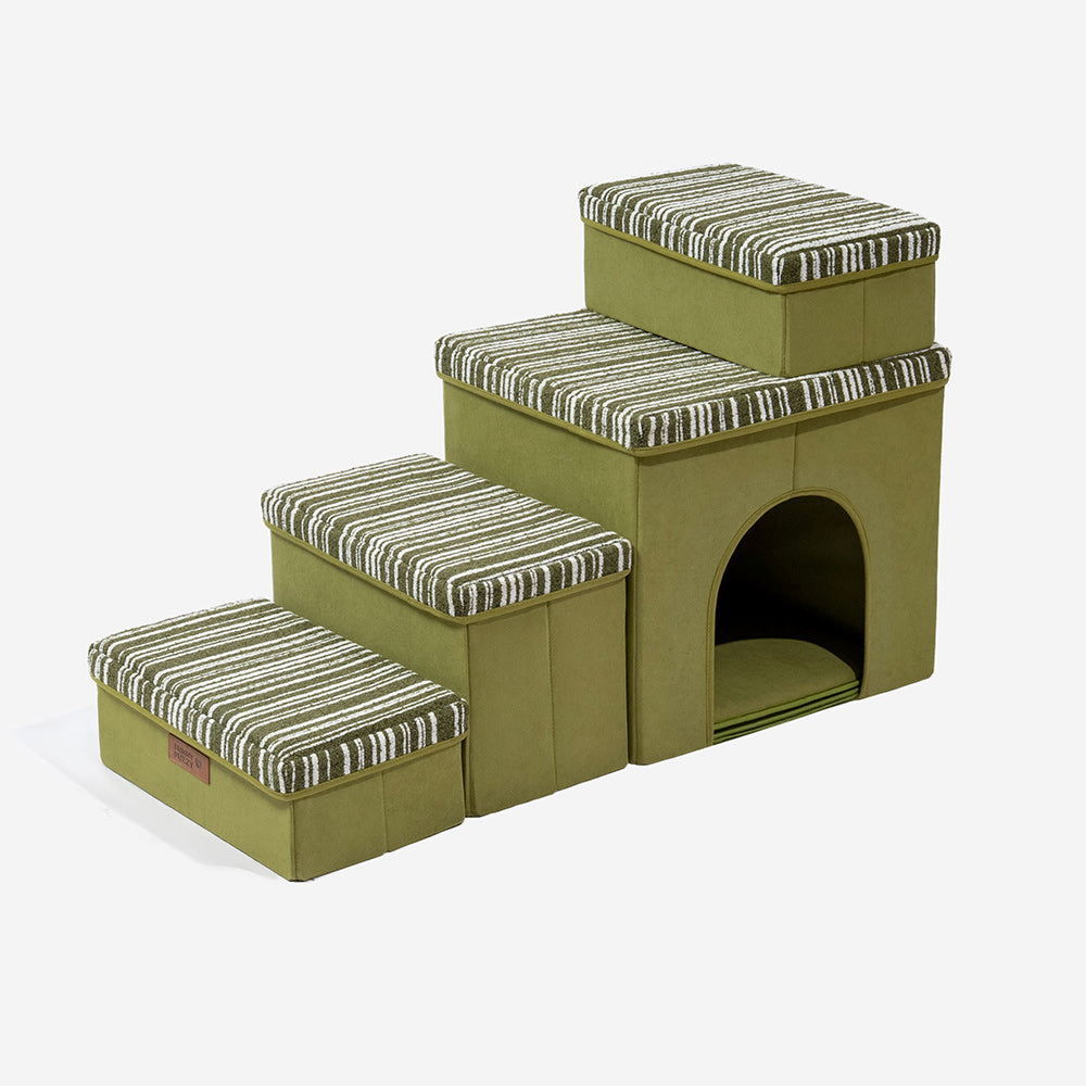 Foldable Dog Stairs with Storage and Condo - Funnyfuzzy SnugNest