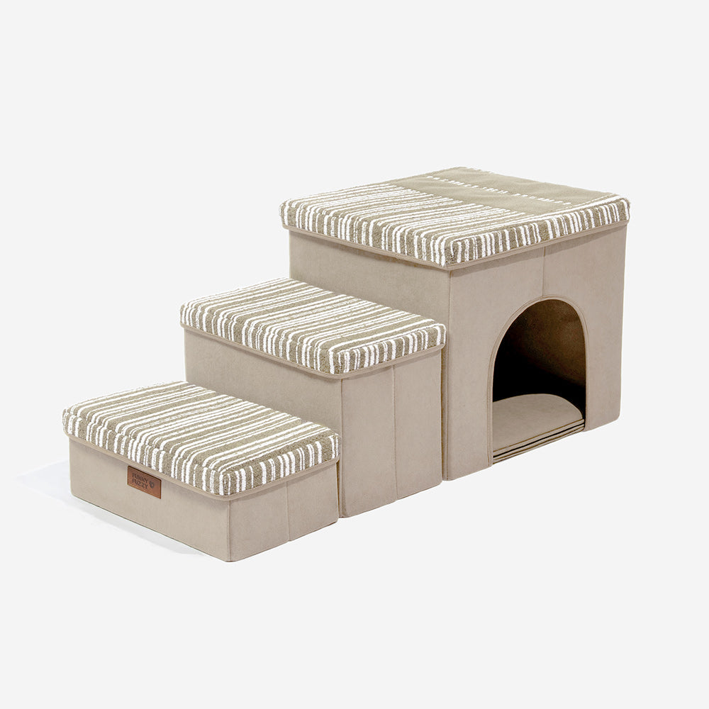 Foldable Dog Stairs with Storage and Condo - Funnyfuzzy SnugNest