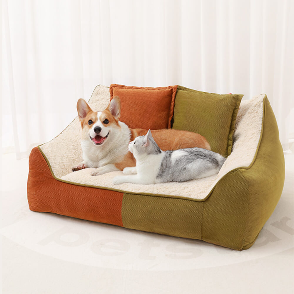 Warm Cozy Multi-Pet Calming Double Pillows Dog & Cat Sofa Bed