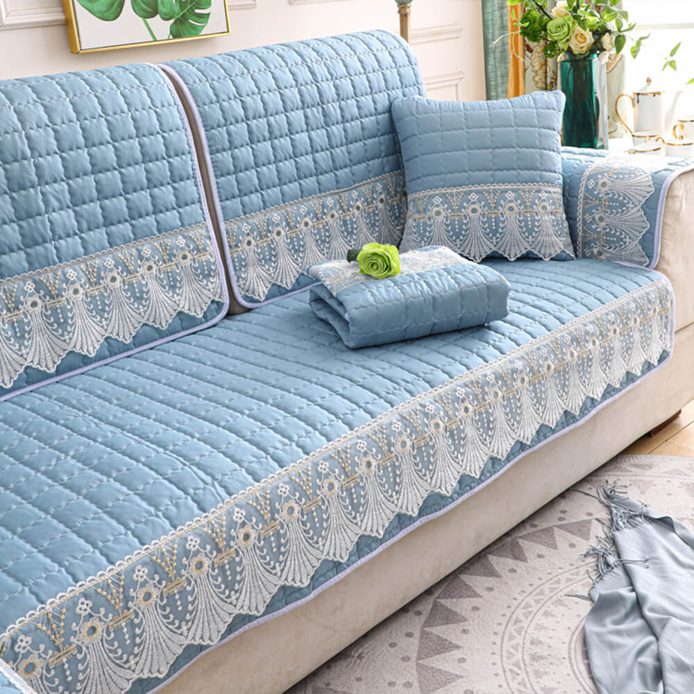 Luxury Quilted Lace Embroidery Non-Slip Couch Cover