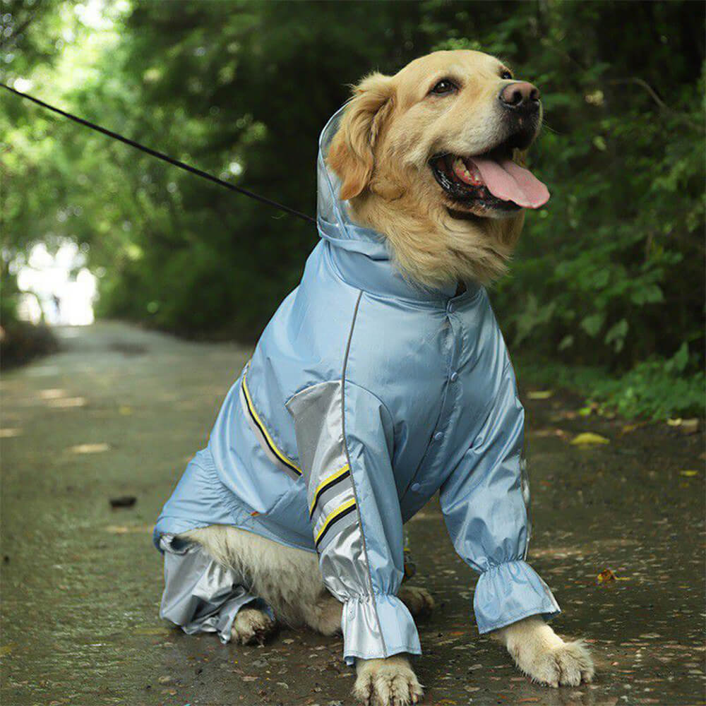 Four-Legged Tail Coverage Waterproof  Reflective Strap Dog Raincoat