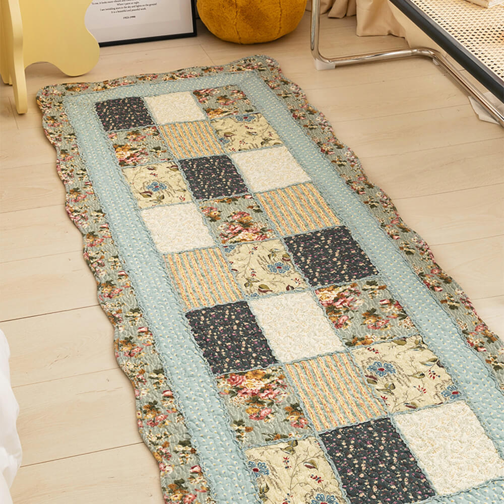 Country Floral Patchwork Non-Slip Soft Cotton Home Rug