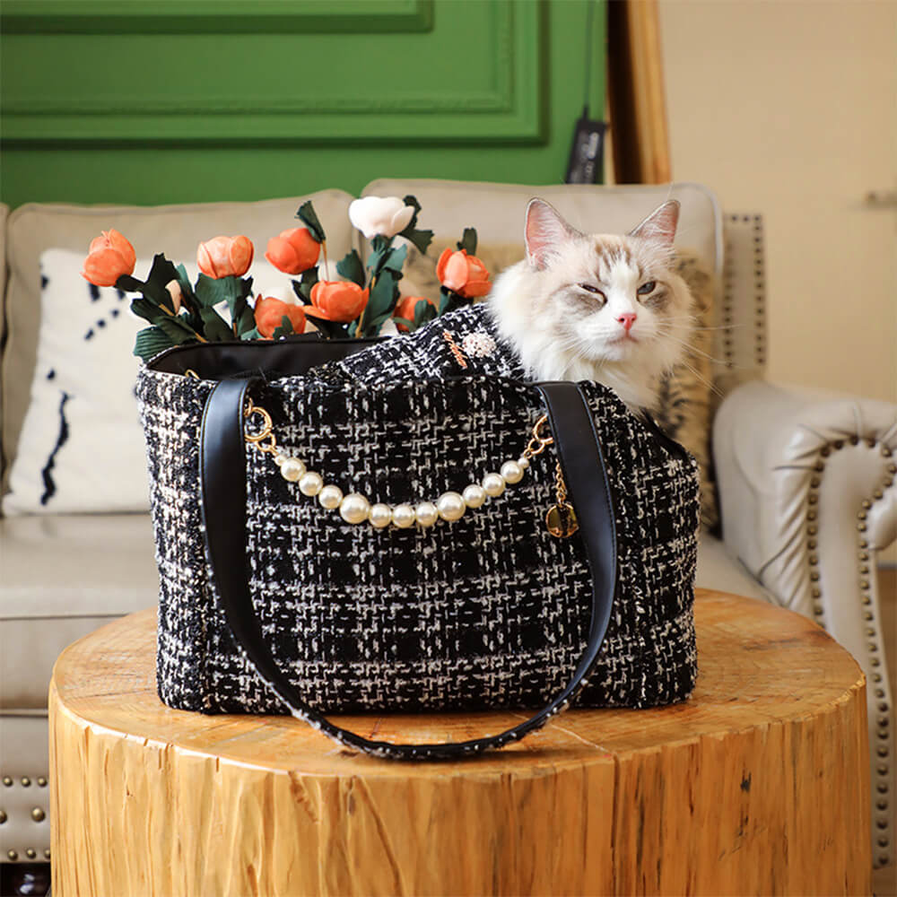 Soft Tweed Luxury Checkered Lightweight Dog & Cat Carrier Bag