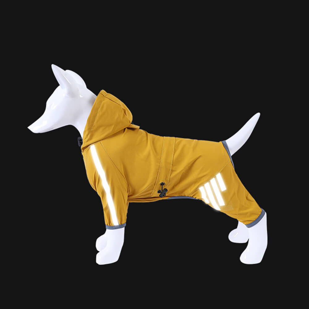 Stylish Waterproof Adjustable Reflective Strip Dog Raincoat with Hood