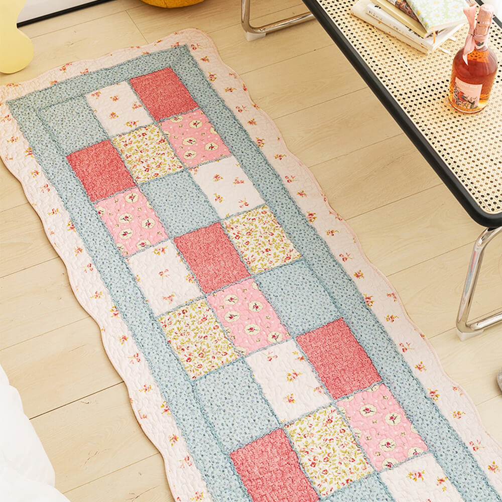 Country Floral Patchwork Non-Slip Soft Cotton Home Rug