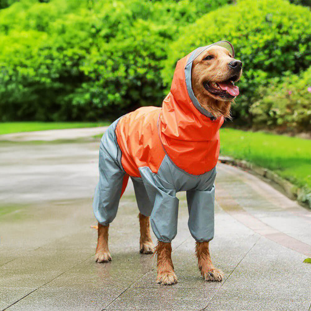 Four-Legged Tail Coverage Waterproof  Reflective Strap Dog Raincoat