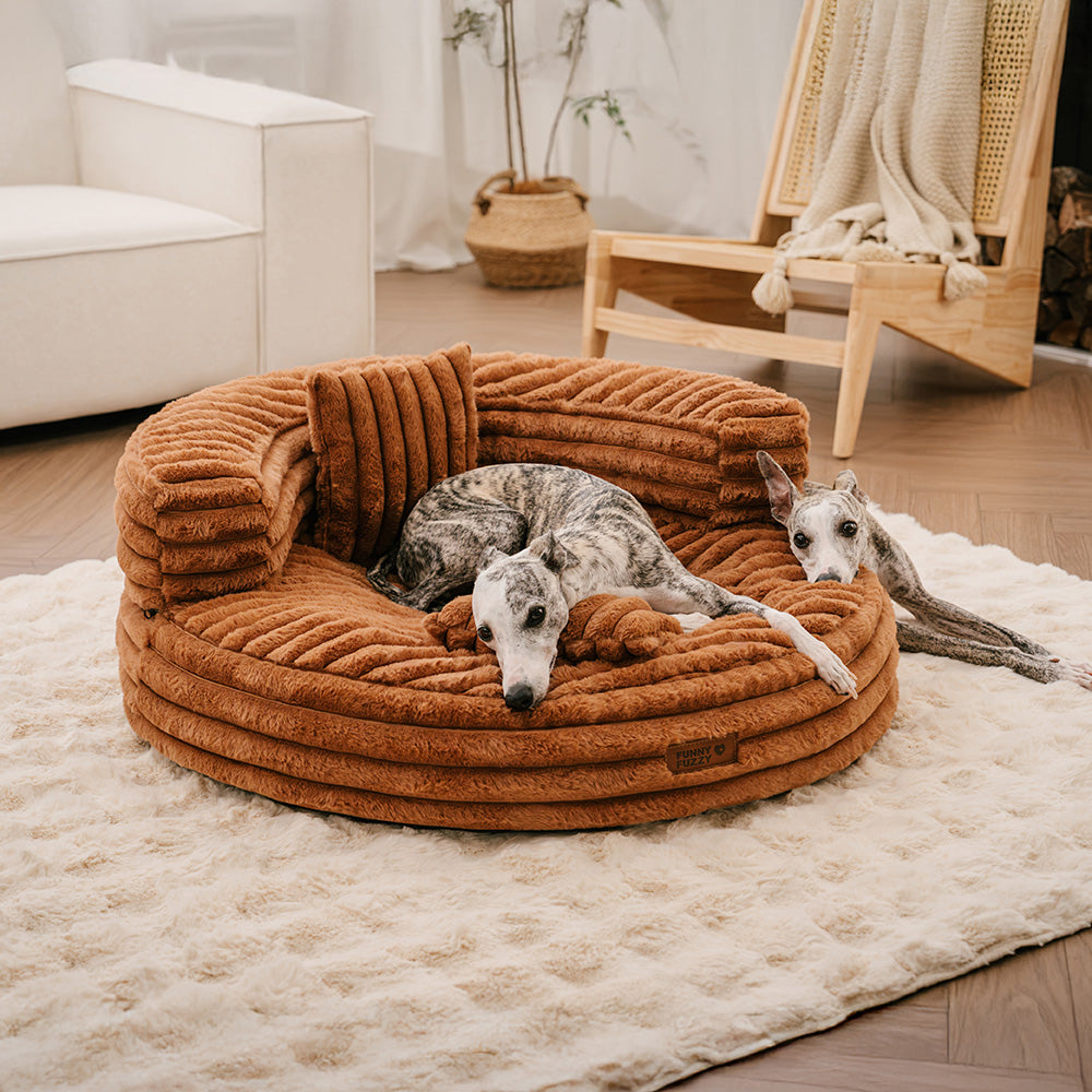 Ultra-Soft Ribbed Plush Removable Donut Orthopedic Dog Bed with Pillows - Cozy Nest