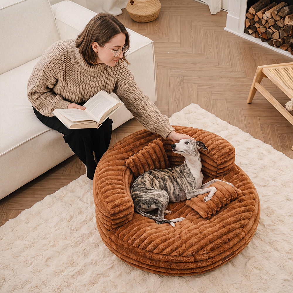 Ultra-Soft Ribbed Plush Removable Donut Orthopedic Dog Bed with Pillows - Cozy Nest
