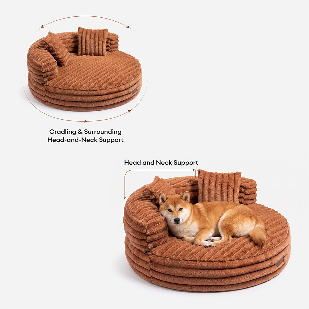 Ultra-Soft Ribbed Plush Removable Donut Orthopedic Dog Bed with Pillows - Cozy Nest