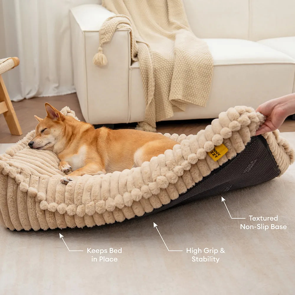 Ribbed Plush Orthopedic Bolster Dog Sofa Bed - Cozy Nest