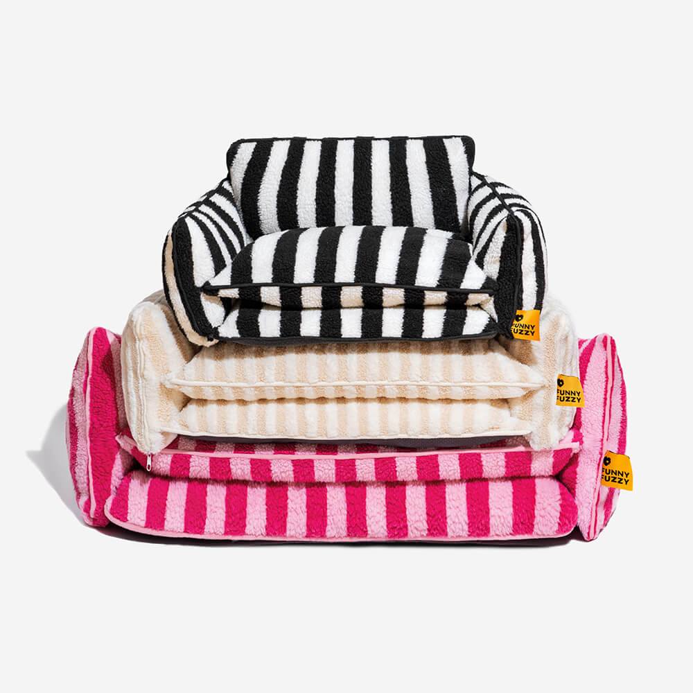 Trendy Striped Faux Lambswool Double Layer Dog & Cat Sofa Bed - Home Office