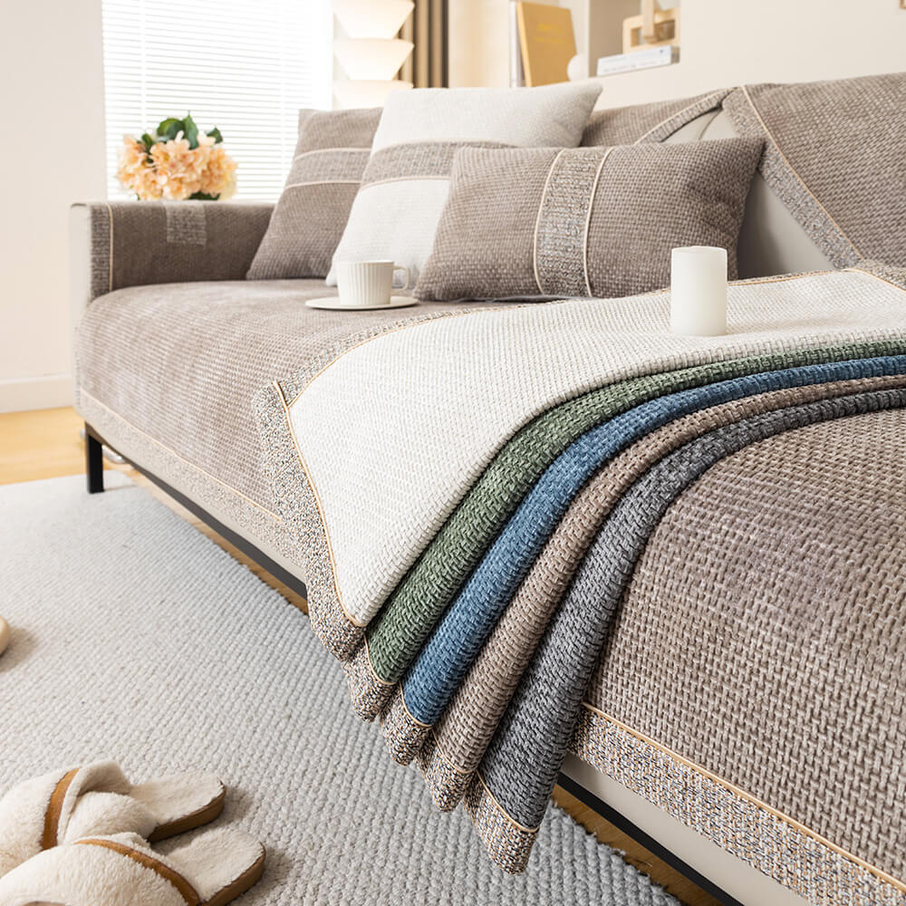 All-Season Modern Tweed Woven Chenille Anti-Slip Outdoor Couch Cover