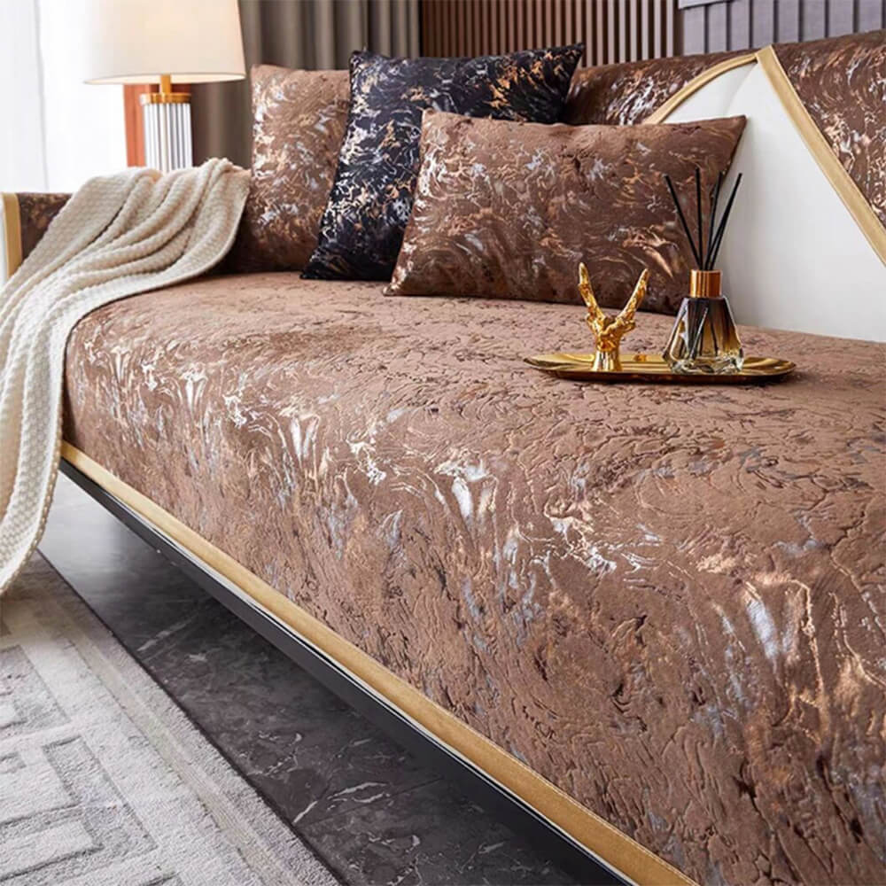 European Luxury Gold-Stamped Velvet Anti-Slip Couch Cover