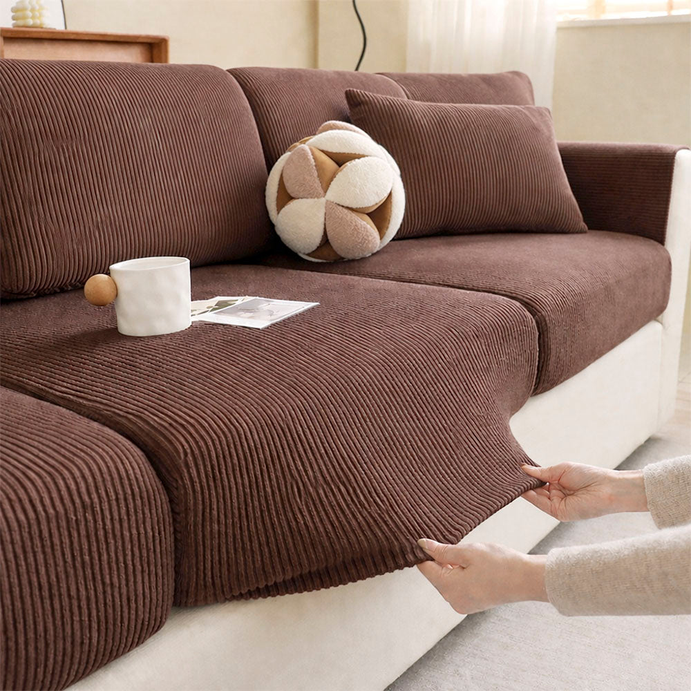 Vertical Stripe Corduroy Anti-Scratch Stretch Full-Cover Couch Cover
