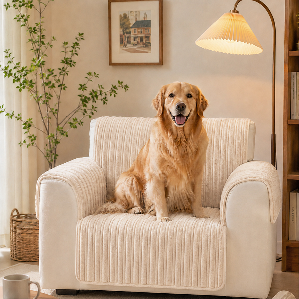 One-Piece Waterproof Pet-Friendly Ribbed Plush Recliner Couch Cover- Cozy Nest