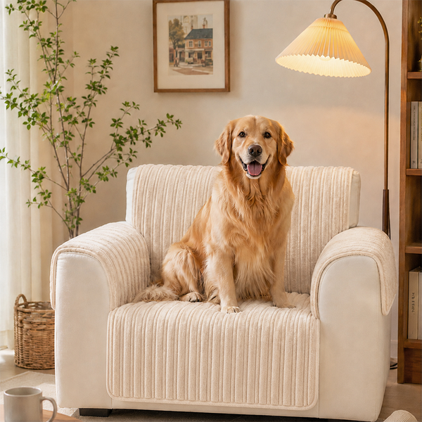 One-Piece Waterproof Pet-Friendly Ribbed Plush Recliner Couch Cover- Cozy Nest
