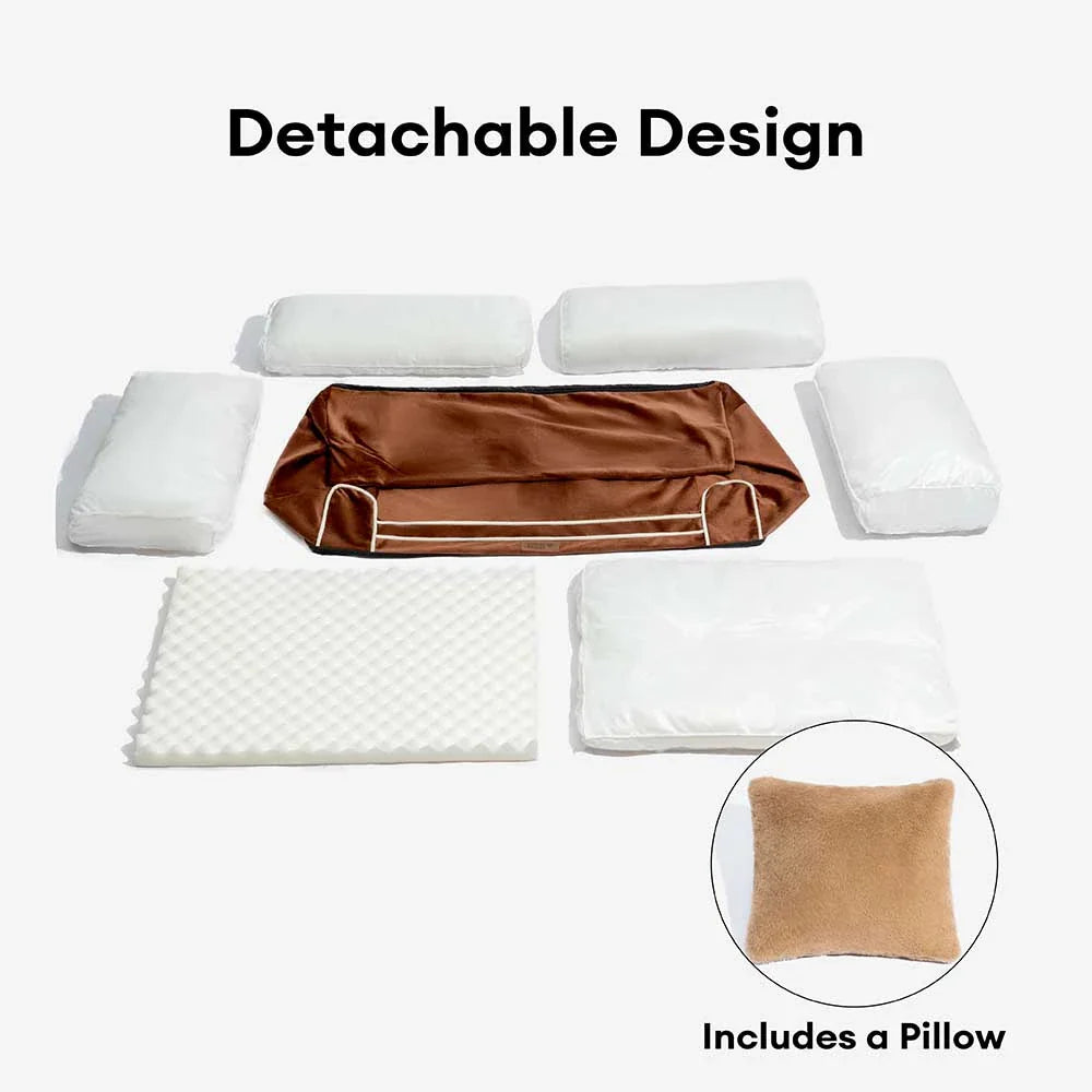 Deluxe Silk Velvet Removable Bolster Orthopedic Dog Bed With Pillow - RegalRest