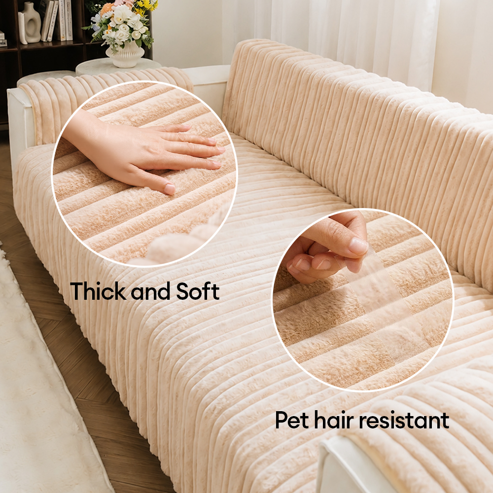 One-Piece Waterproof Pet-Friendly Ribbed Plush Recliner Couch Cover- Cozy Nest