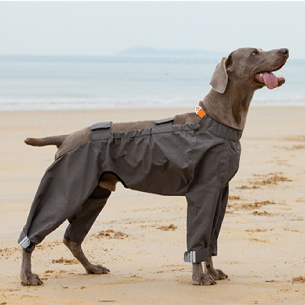 Outdoor Waterproof Four-Legged Dog Raincoat With Reflective Pattern Hoodie