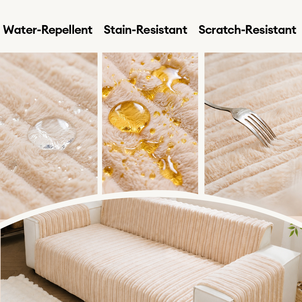 One-Piece Waterproof Pet-Friendly Ribbed Plush Recliner Couch Cover- Cozy Nest