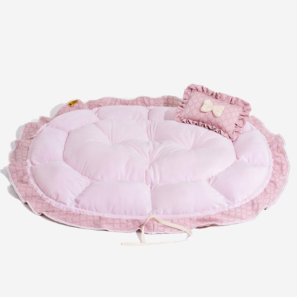 Drawstring Washable Multifunctional Round Cat Bed Mat - Floral Night Napper