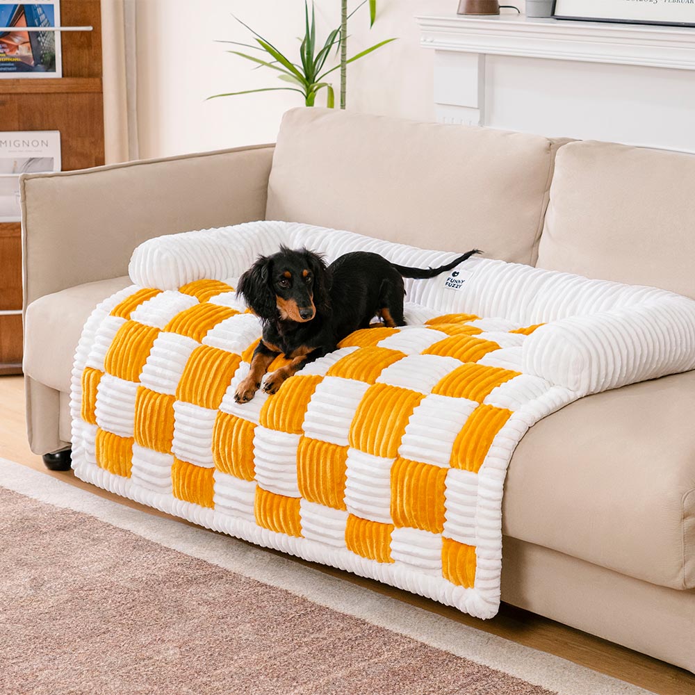 Cream Square Plaid Cosy Dog Mat Furniture Protector Cover