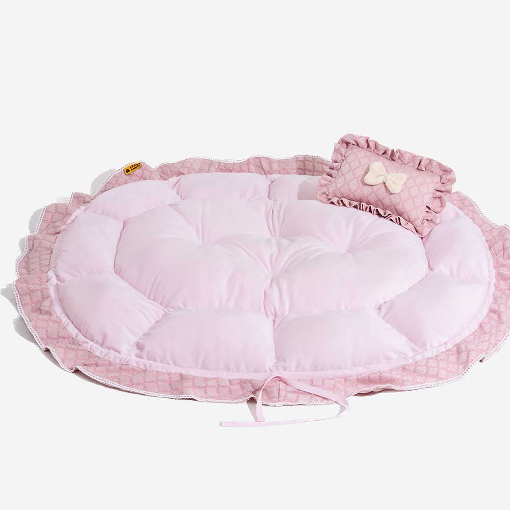 Drawstring Washable Multifunctional Round Cat Bed Mat - Floral Night Napper