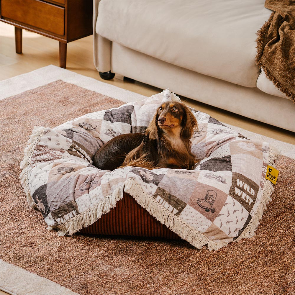 Washable Boho Vintage Tassel Calming Round Dog Bed - Hunter Night