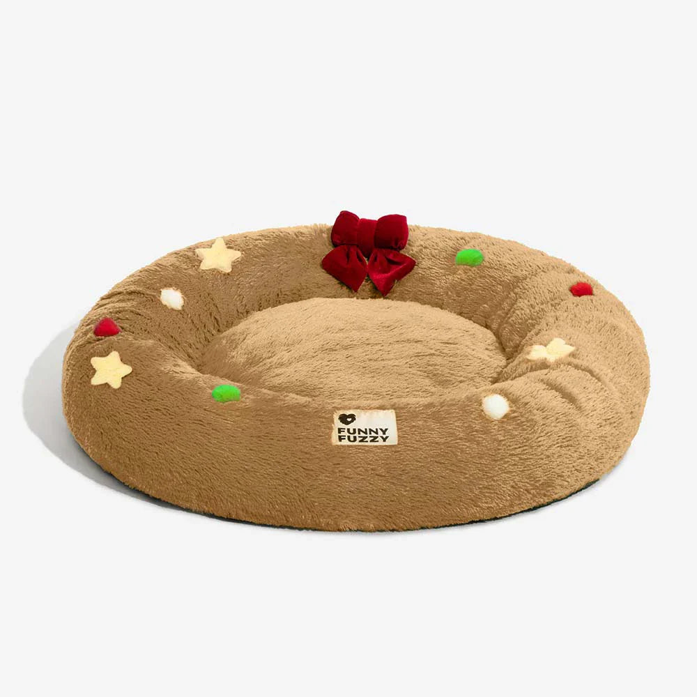 FUNNYFUZZY Christmas Wreath Plush Calming Dog Bed – HolidaySnuggle