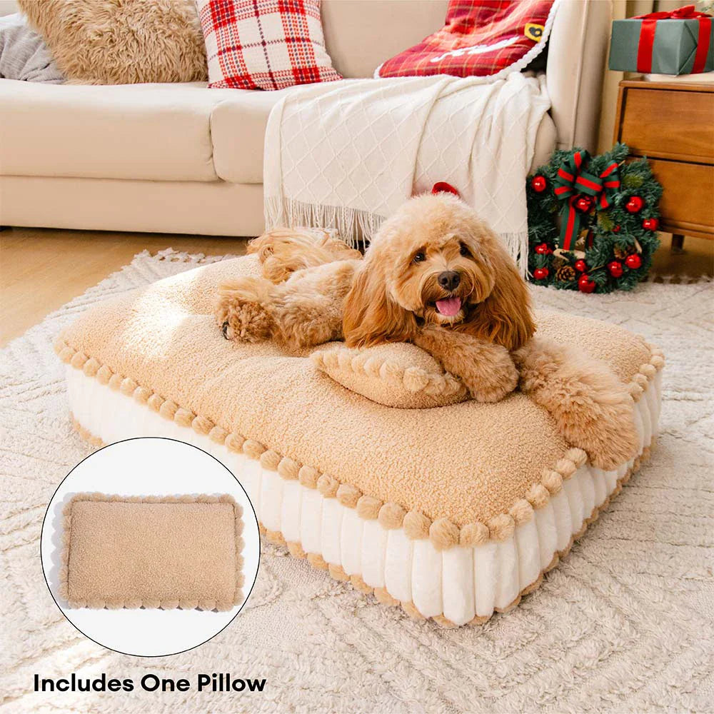 Comfy Plush Biscuit-Inspired Orthopedic Dog Bed with Pillow – SweetNap