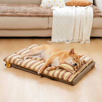 Trendy Striped Detachable Dual-layer Orthopedic Dog Bed With Pillow - CloudNap