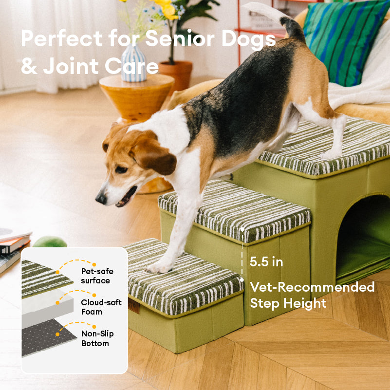 Foldable Dog Stairs with Storage and Condo - Funnyfuzzy SnugNest
