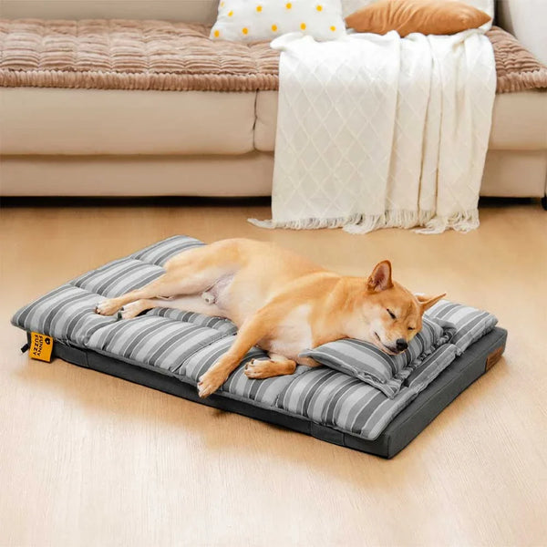 Trendy Striped Detachable Dual-layer Orthopedic Dog Bed With Pillow - CloudNap