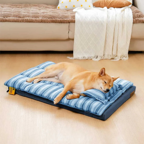 Trendy Striped Detachable Dual-layer Orthopedic Dog Bed With Pillow - CloudNap