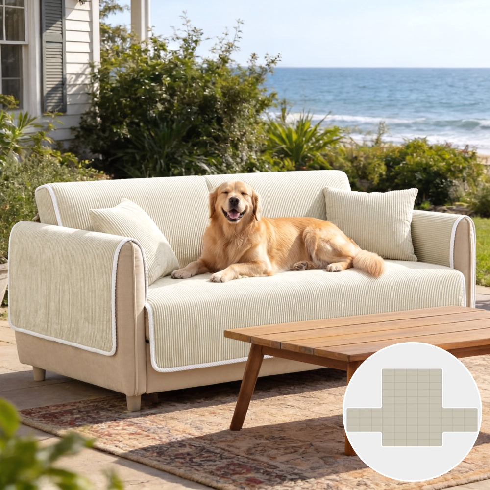 All-Season Anti-Slip Striped Pet Rug Furniture Protector with Armrest Outdoor Couch Cover - Keep Still