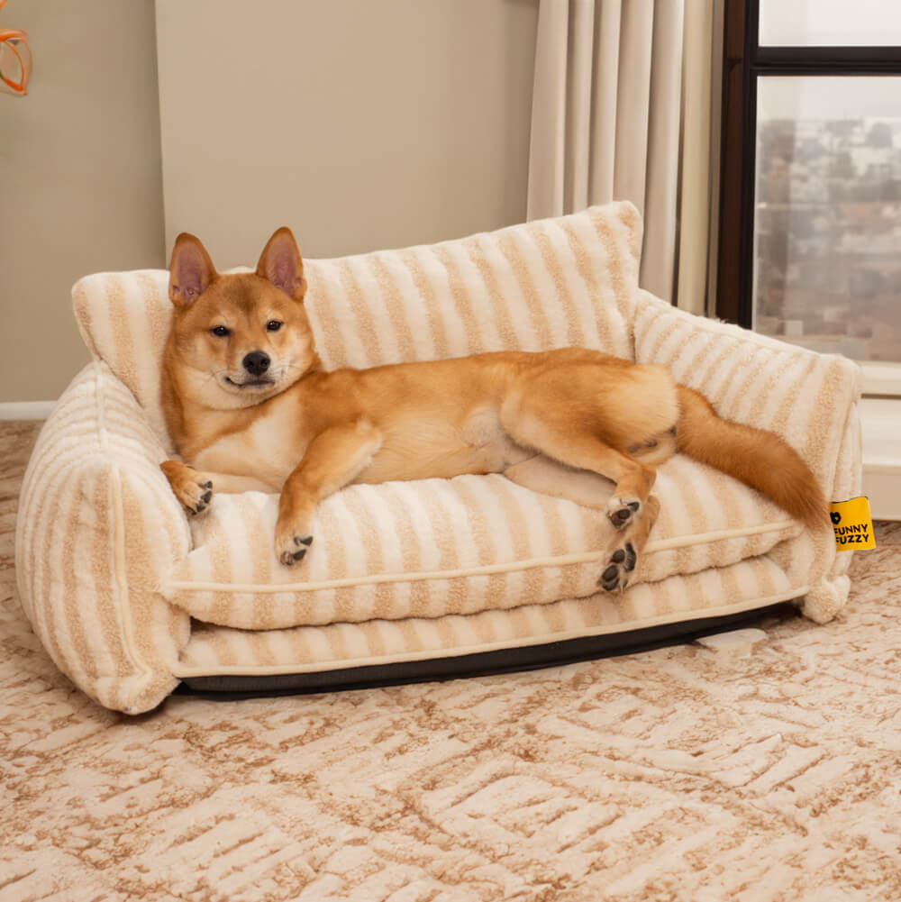 Trendy Striped Faux Lambswool Double Layer Dog & Cat Sofa Bed - Home Office