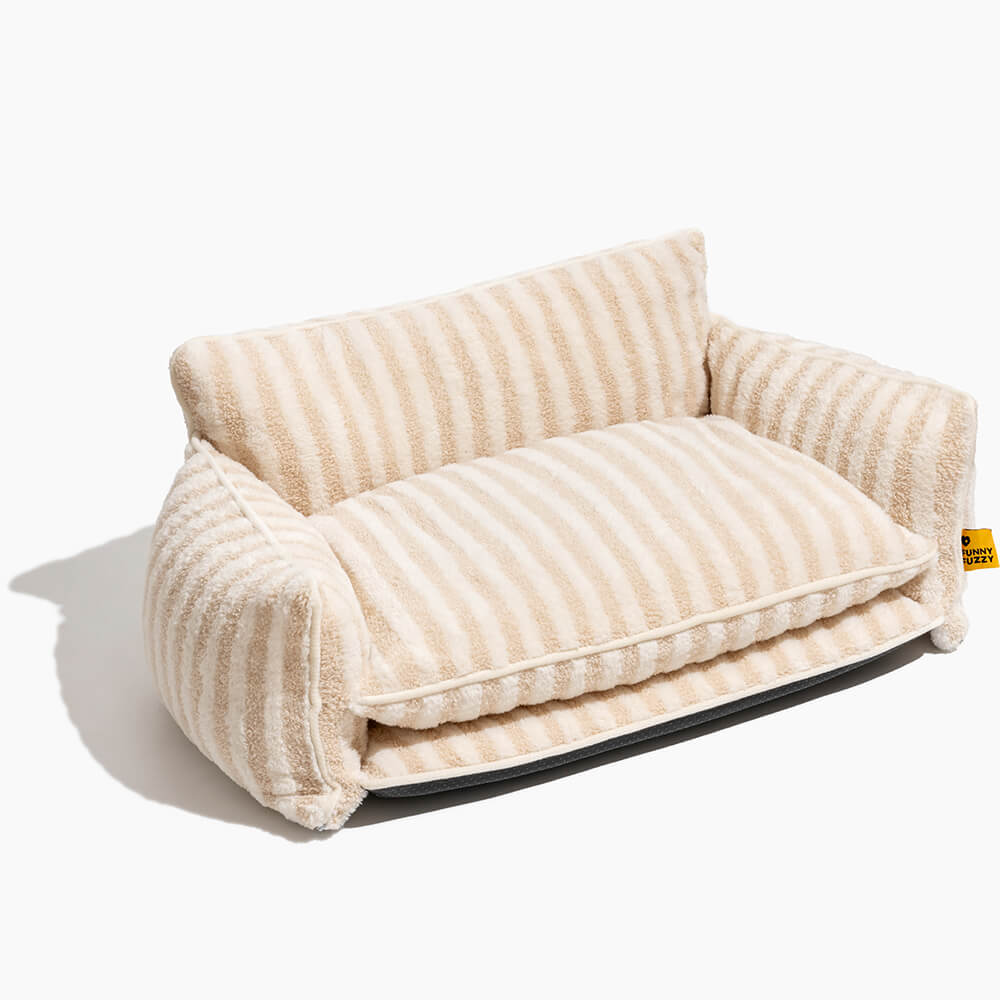 Trendy Striped Faux Lambswool Double Layer Cat Sofa Bed