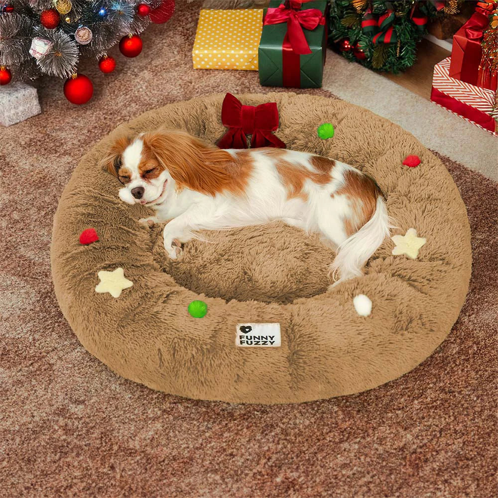 FUNNYFUZZY Christmas Wreath Plush Calming Dog Bed – HolidaySnuggle