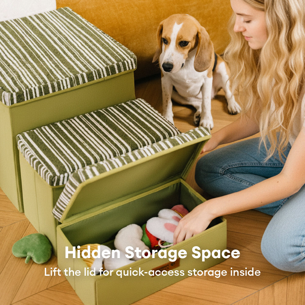Foldable Dog Stairs with Storage and Condo - Funnyfuzzy SnugNest