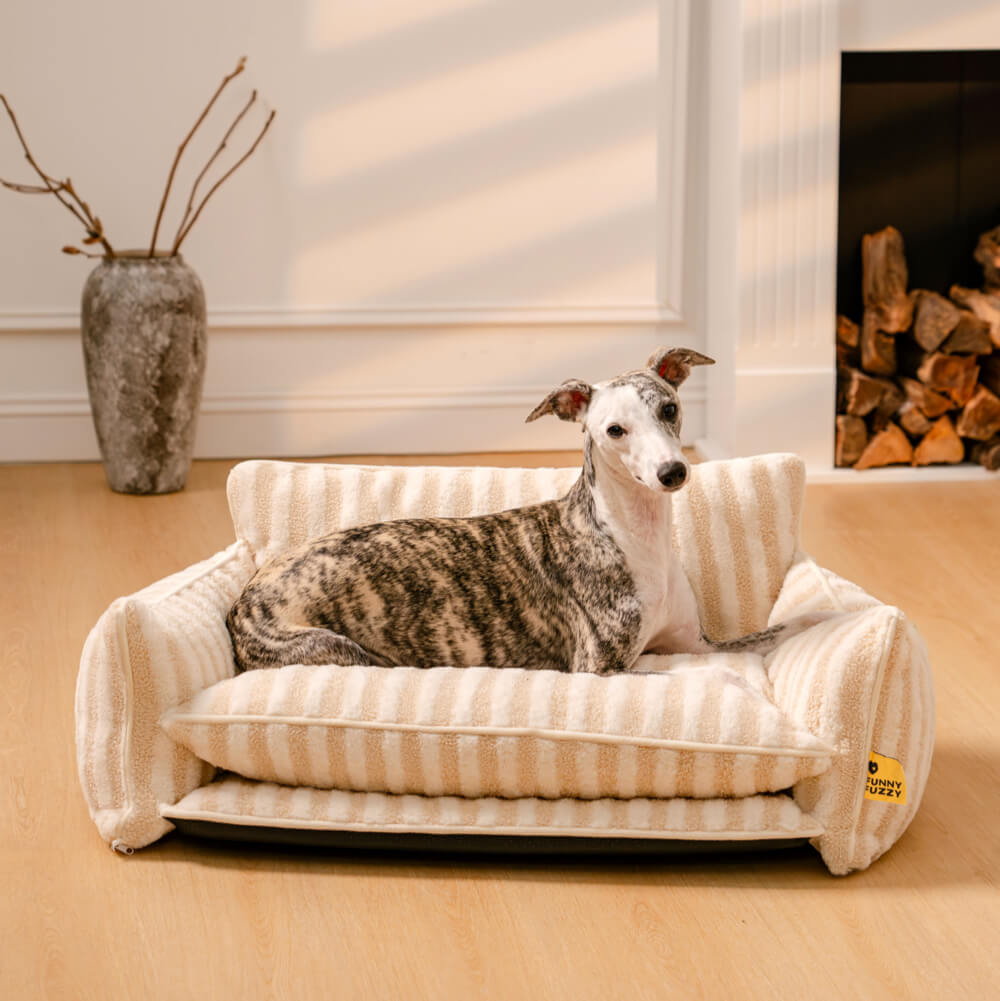 Bed Cover - Trendy Striped Faux Lambswool Double Layer Dog & Cat Sofa Bed