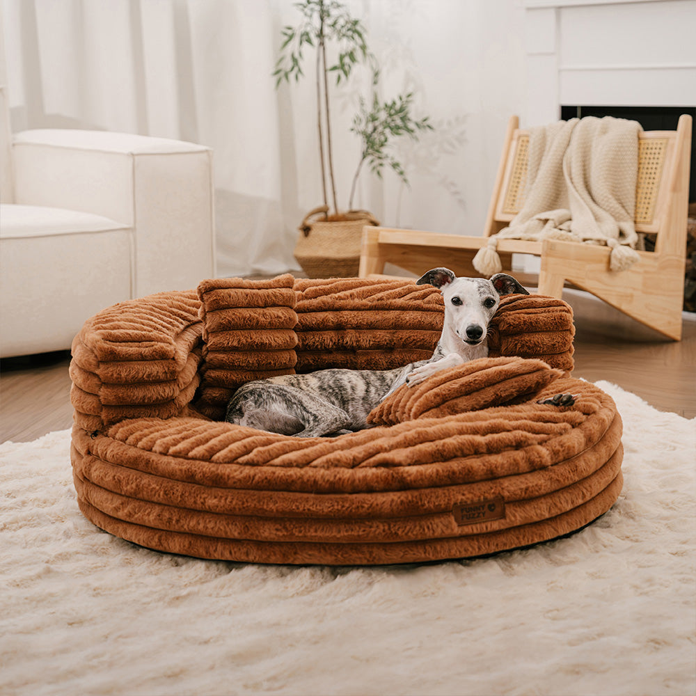 Ultra-Soft Ribbed Plush Removable Donut Orthopedic Dog Bed with Pillows - Cozy Nest